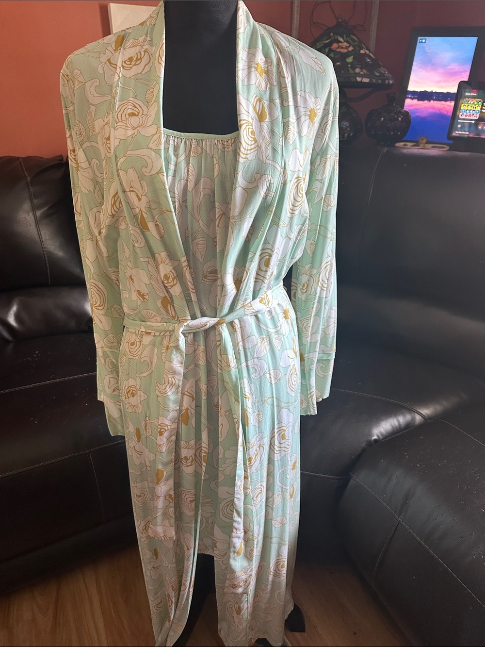 Women’s Mint Floral Robe & Nightgown Set